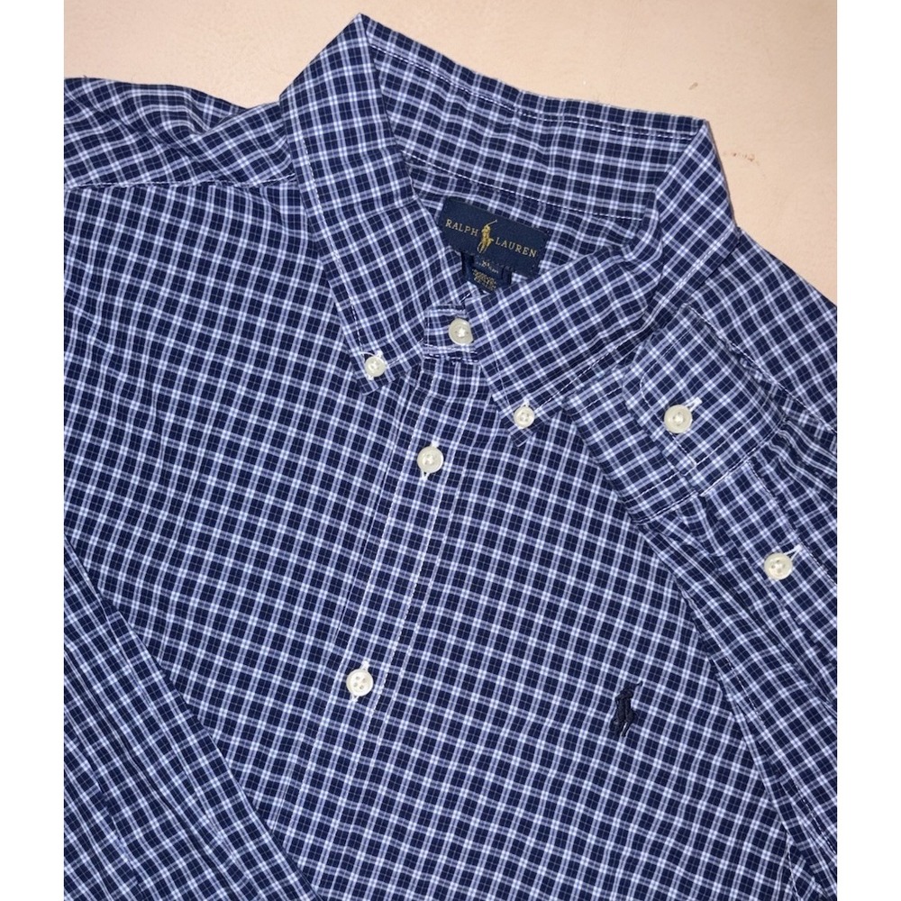 Polo Ralph Lauren Navy Blue Plaid Youth Boys 18-20 XL